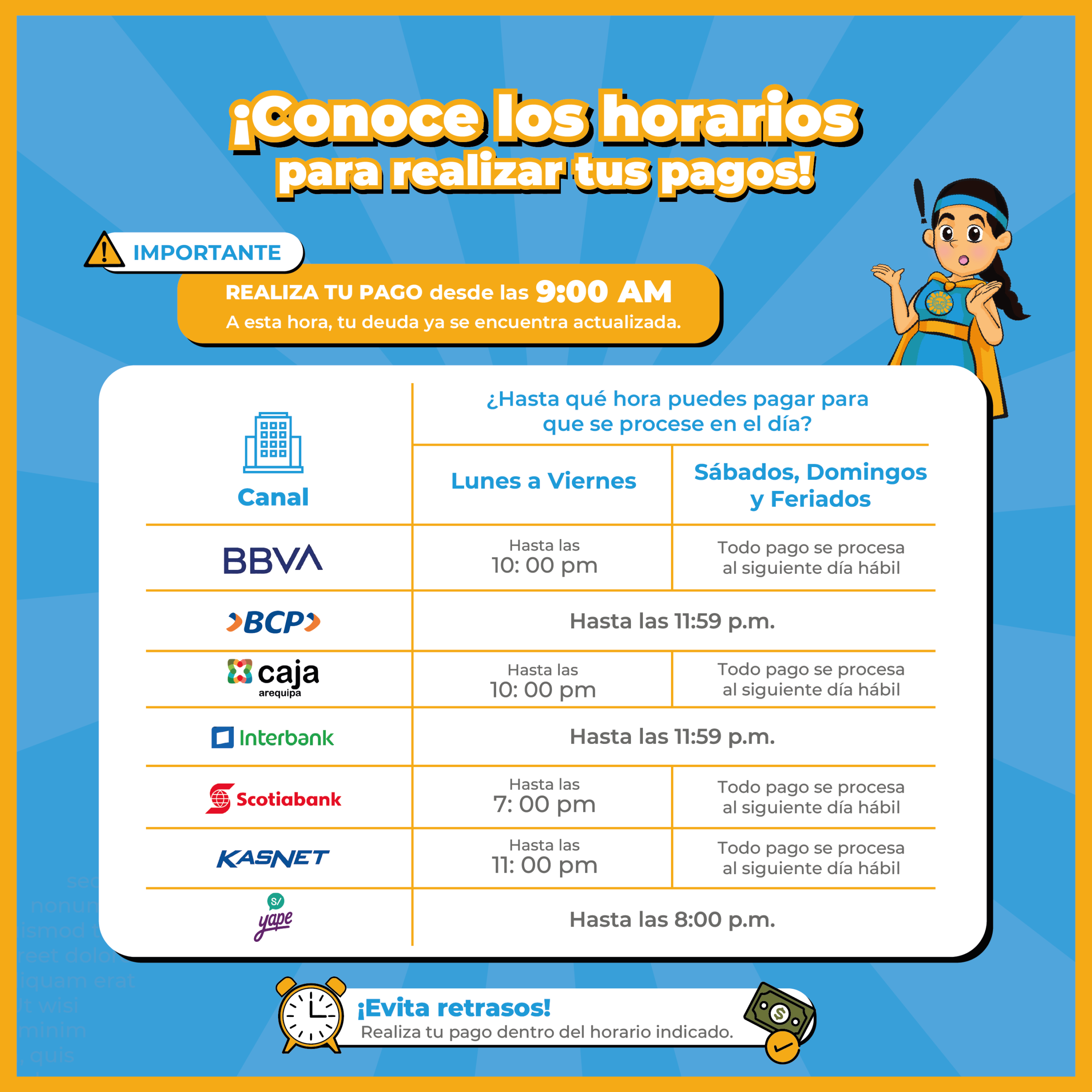 Horario de canales de pago